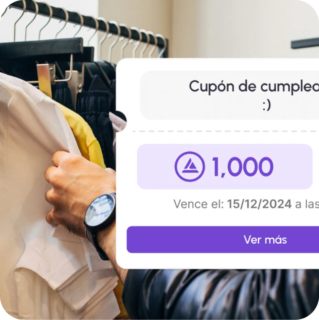 Cupón de gift card con mensaje de cumpleaños y puntos de recompensa