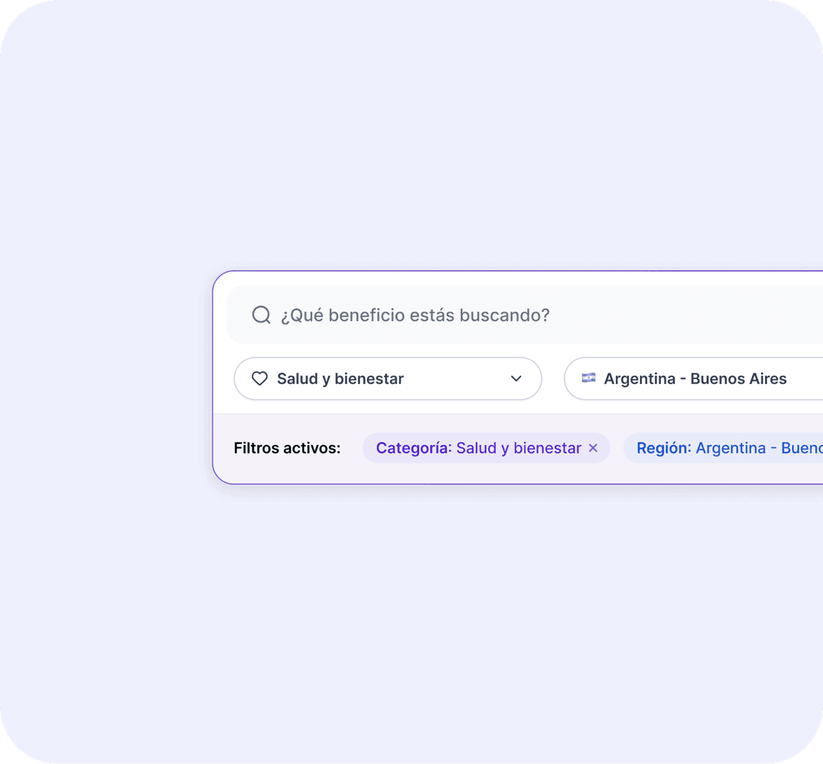 Interfaz de búsqueda y filtro de beneficios