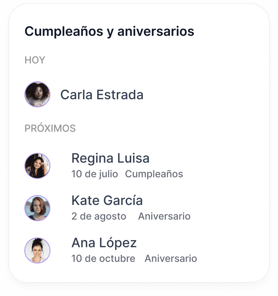 Lista de cumpleaños y aniversarios de colaboradores
