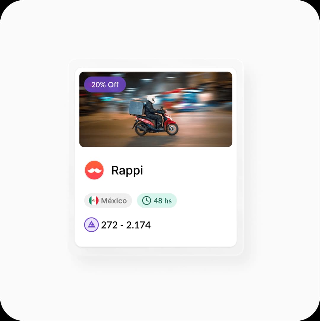 Tarjeta de beneficio Rappi disponible en el catálogo de canje de Maslow