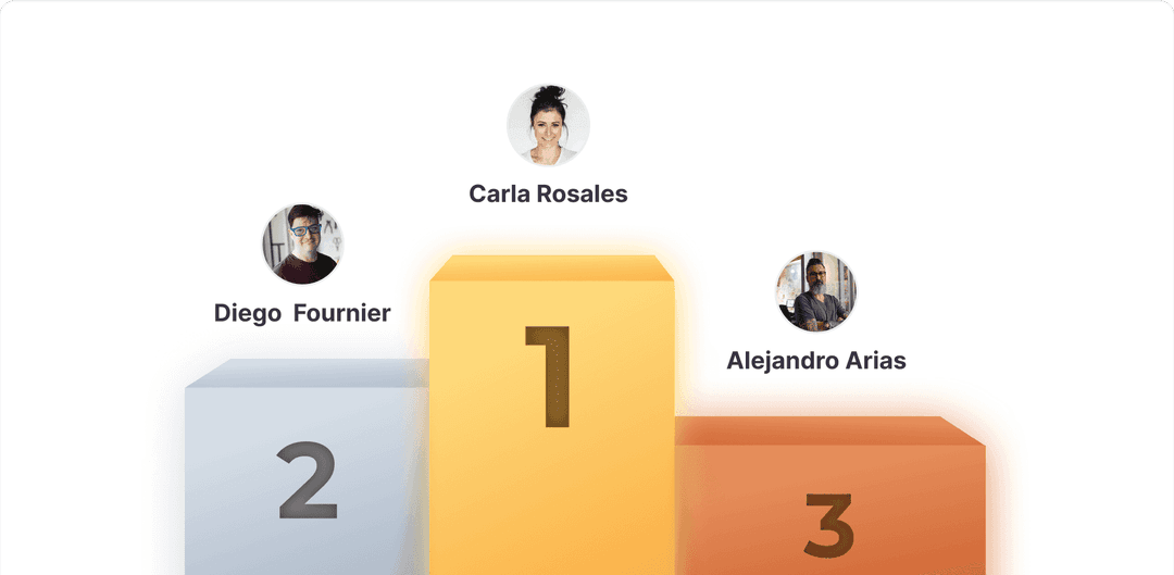 Podio con los 3 primeros del ranking